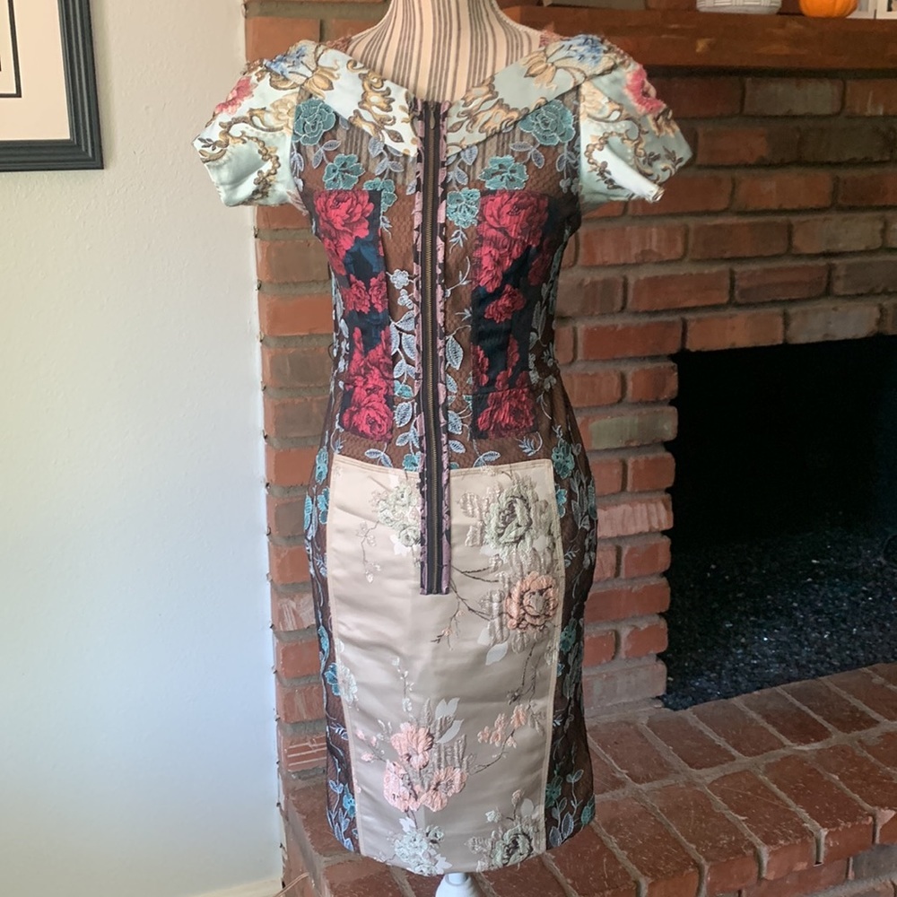 Anthropologie Byron Lars “Beguile” Pieced Brocade Dress Embroidered Floral Sz 2P - Picture 5 of 16